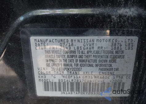 2019 Nissan Sentra Sr z USA, uszkodzony, nr VIN 3N1AB7AP0KY203307